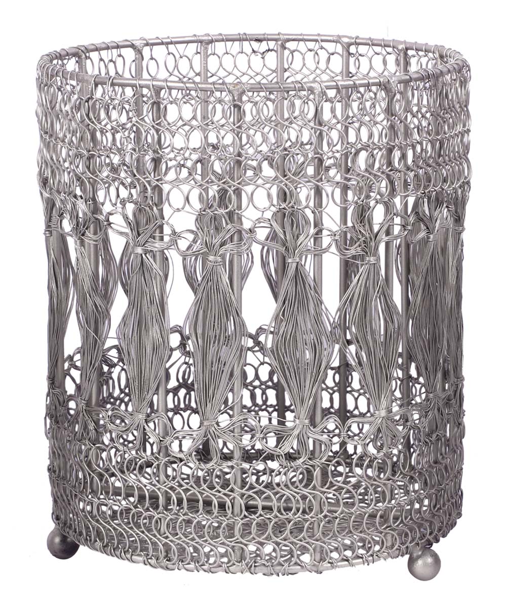 7” Cylindrical Tea-Light Holder / Candle Stand in Wire Mesh with Diamond Pattern - Steel-Gray Color - Antique-Look Home Decor - Buy in Bulk Wholesale